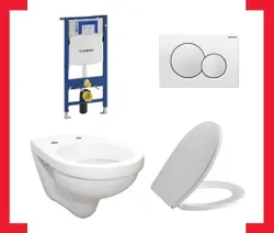 Wandwc, diep, spoelrand, 36x55.5mm, wit, incl. spoelreservoir, softclose-bril en duwplaat